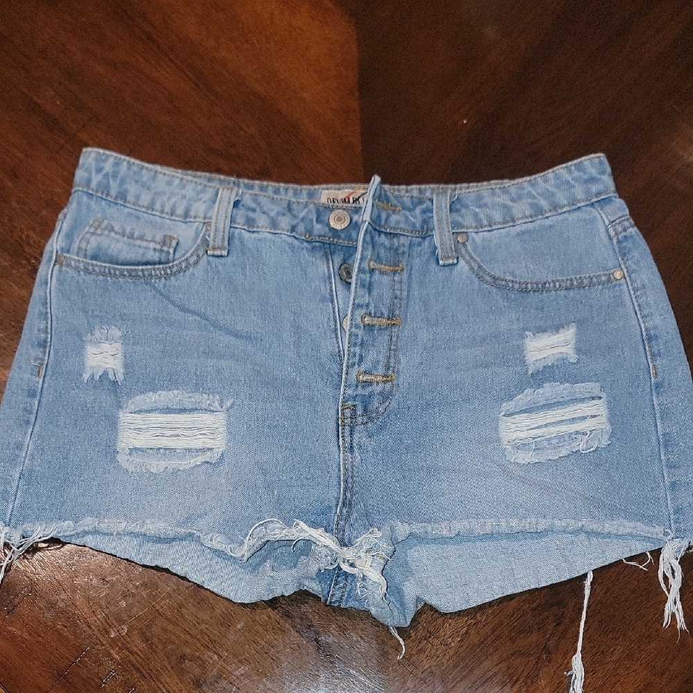 Size L Denim Blvd Jean Shorts Distressed Relaxed Fit EUC